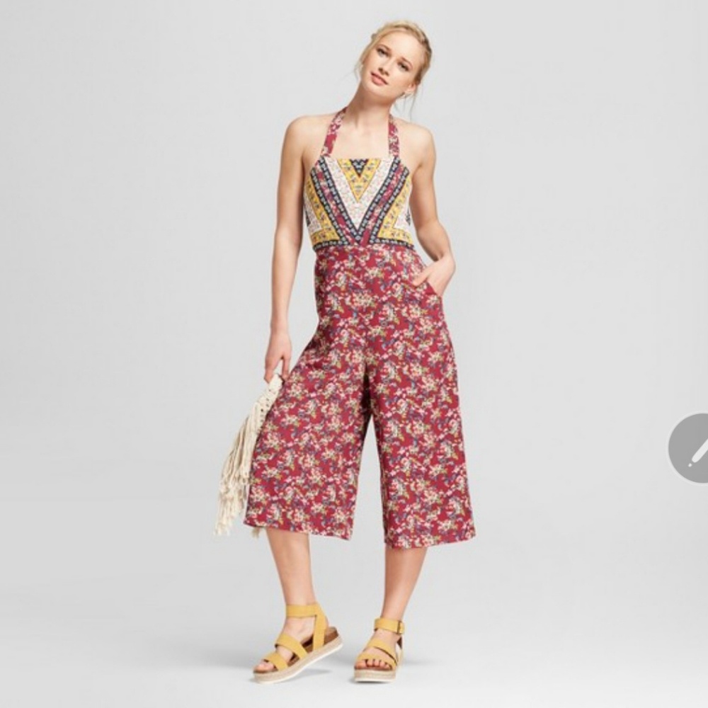Women's Floral Print Halter Top Overall Jumpsuit - - Picture 1 of 2